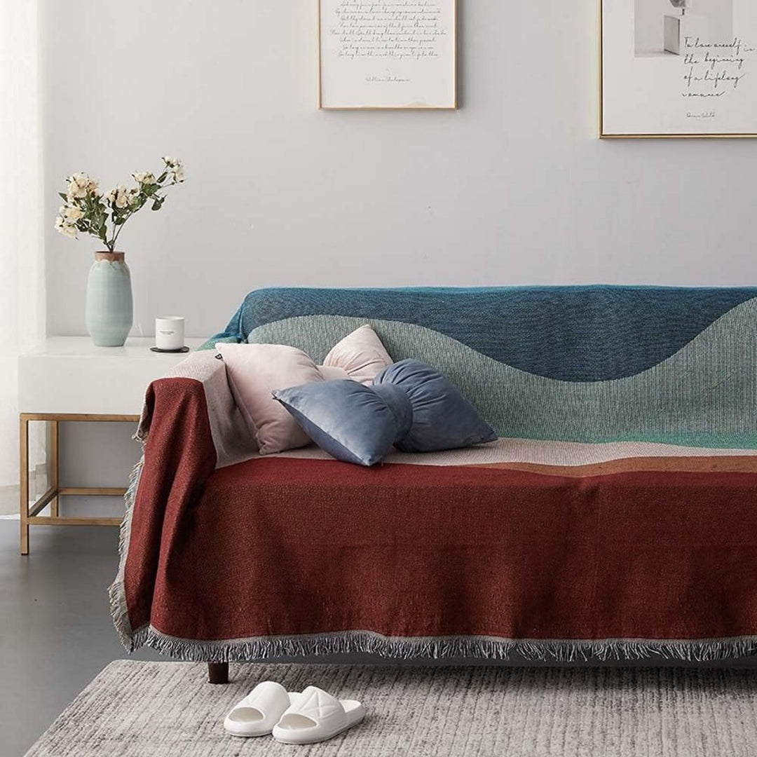 Divano confortevole Copridivano reversibile lavorato maglia patchwork naturale