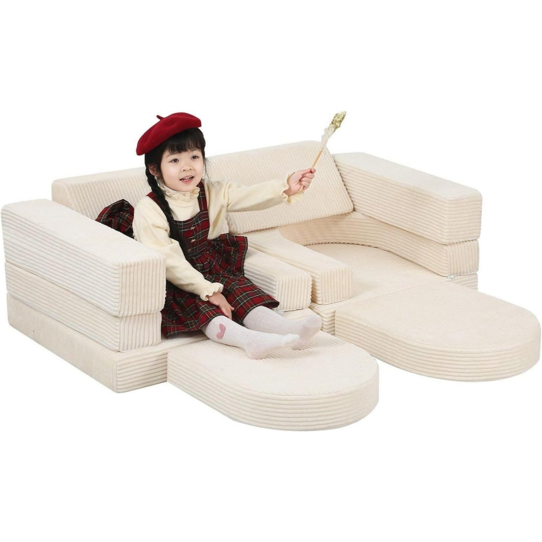 Divano da soggiorno modulare rivestimento in velluto beige