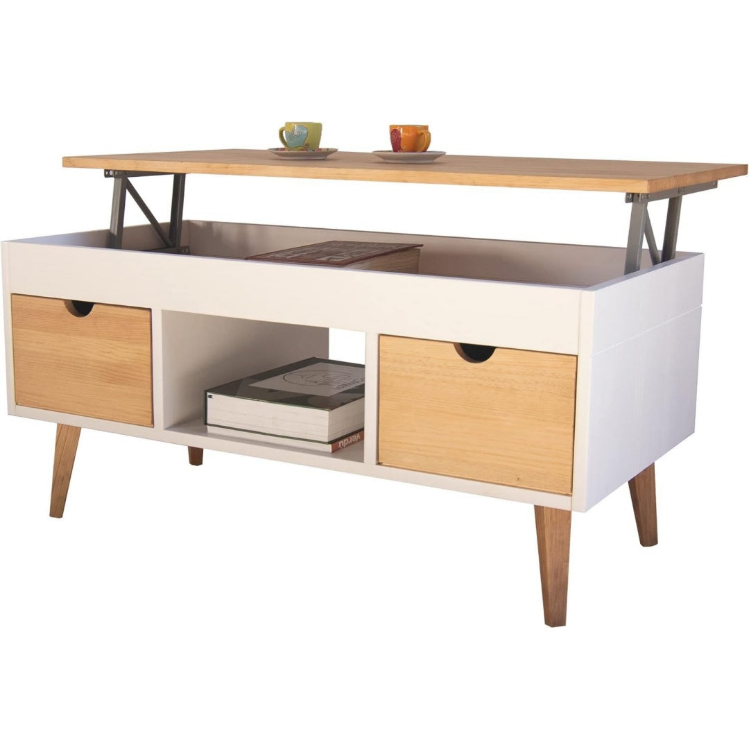 Tavolino centrale in legno massello stile scandinavo bianco