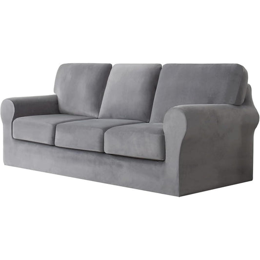 Divano confortevole grigio chiaro rivestimento in velluto