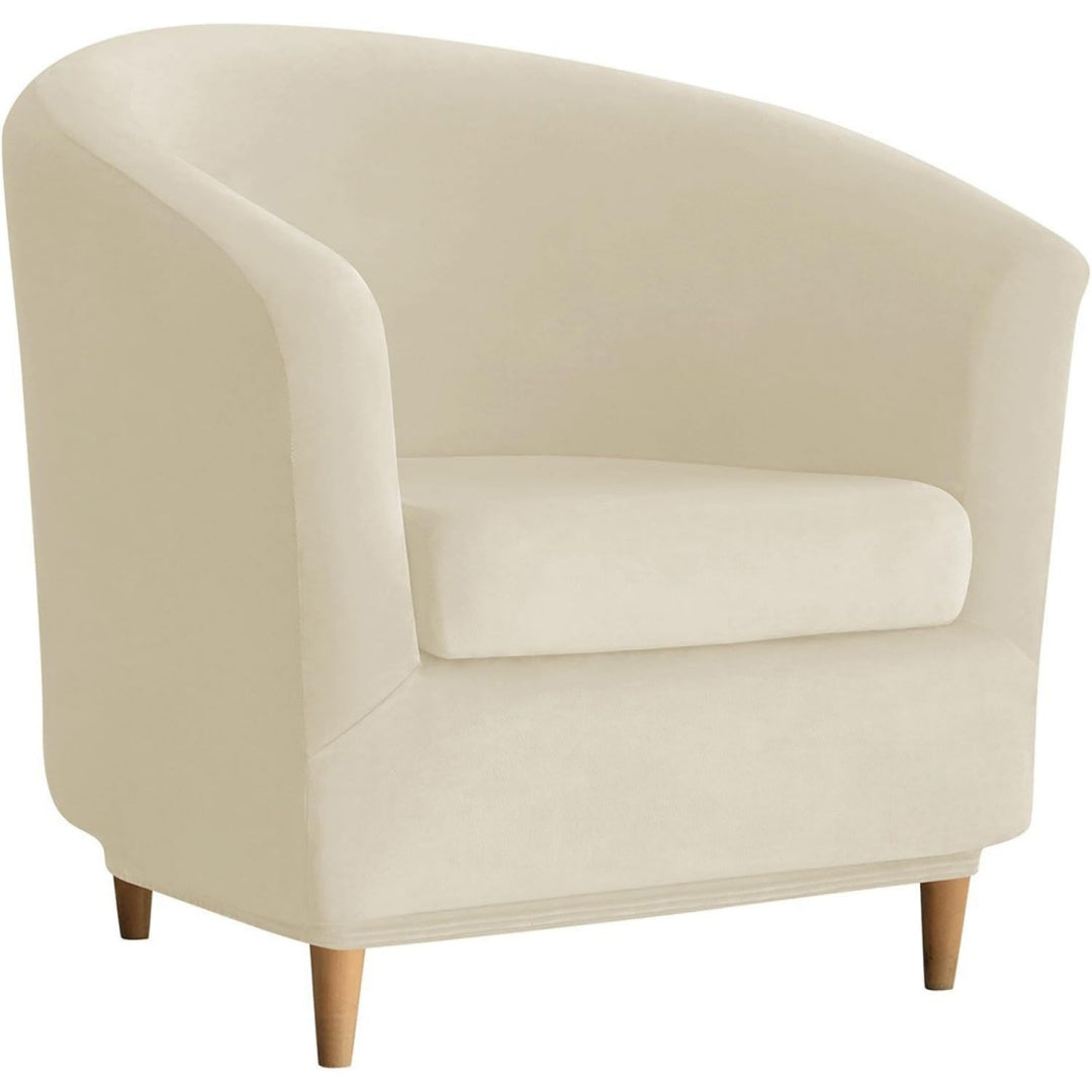 Poltrona confortevole girevole rivestimento in velluto beige